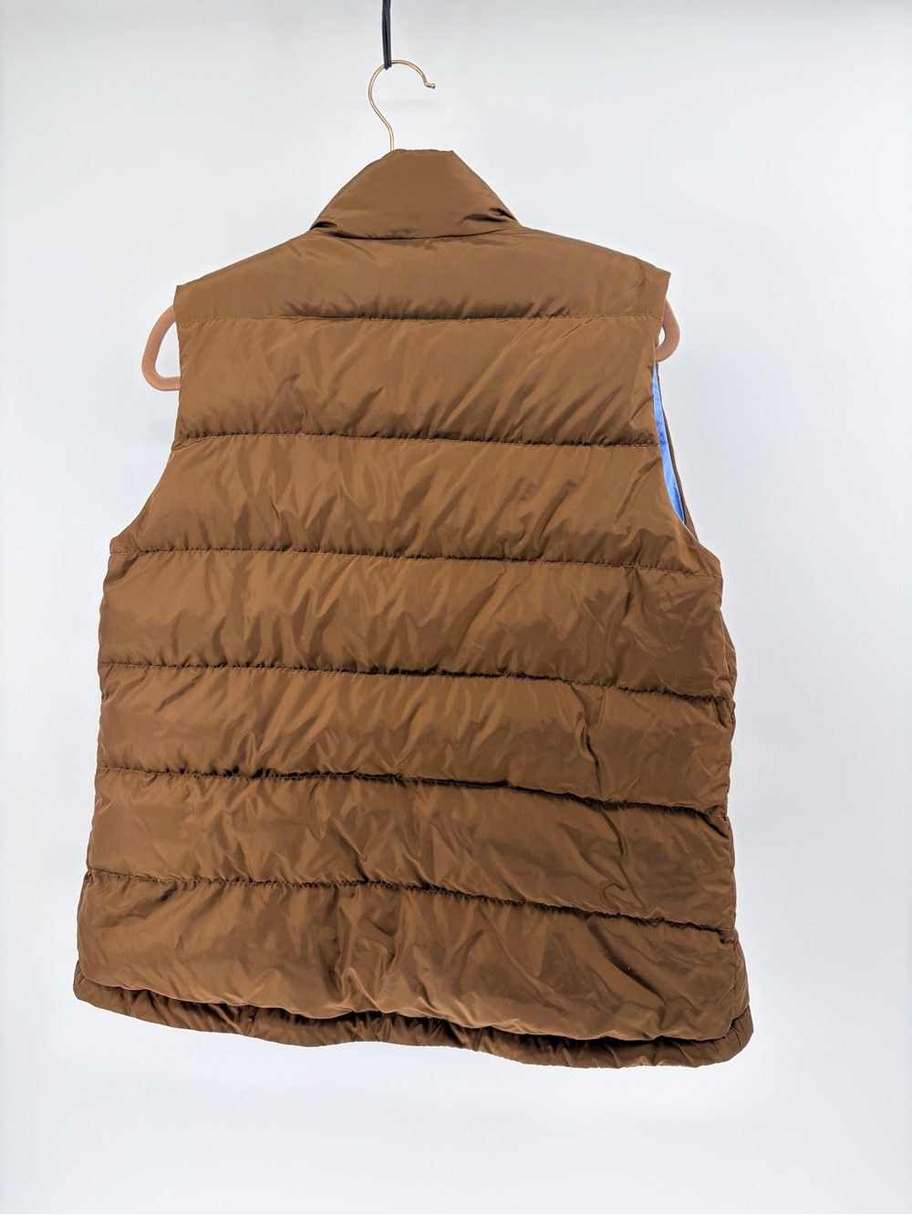 Women’s Lands' End Brown & Blue Goose Down Puffer Vest - Medium (10-12) - Picture 9 of 12